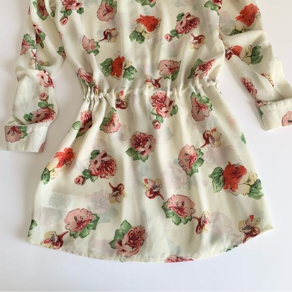 Miss Me Y2K Cream Floral Lightweight Boho Summer Tunic Blouse Top Small - Picture 11 of 11